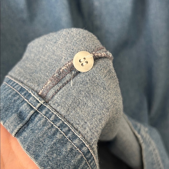 Vintage Sears Chambray Denim Prairie Short Sleeve Floral Embroidered Midi Dress - Picture 7 of 11